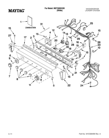 Washer/dryer control panel parts