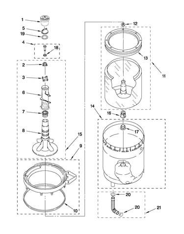 Agitator, basket and tub parts