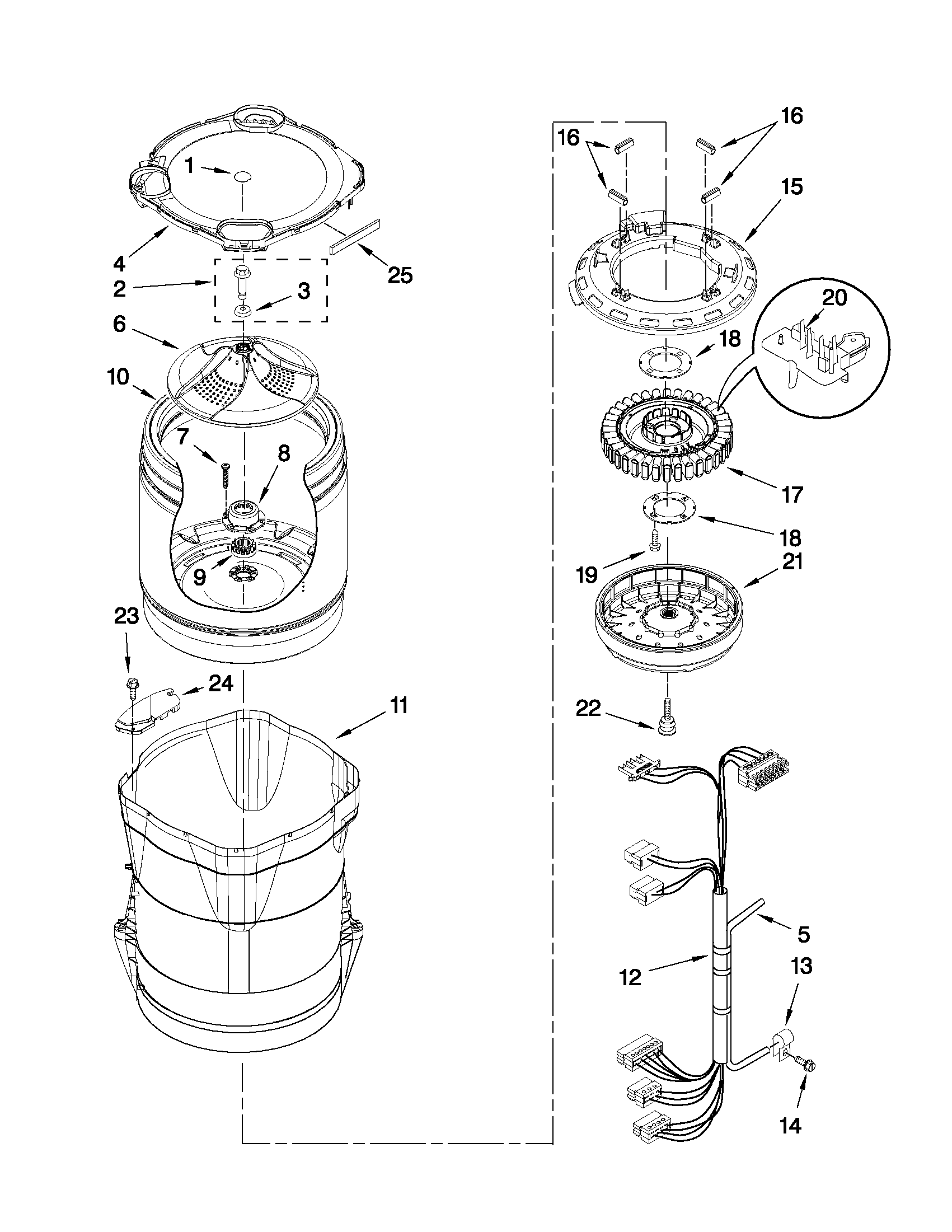 Motor, basket and tub parts