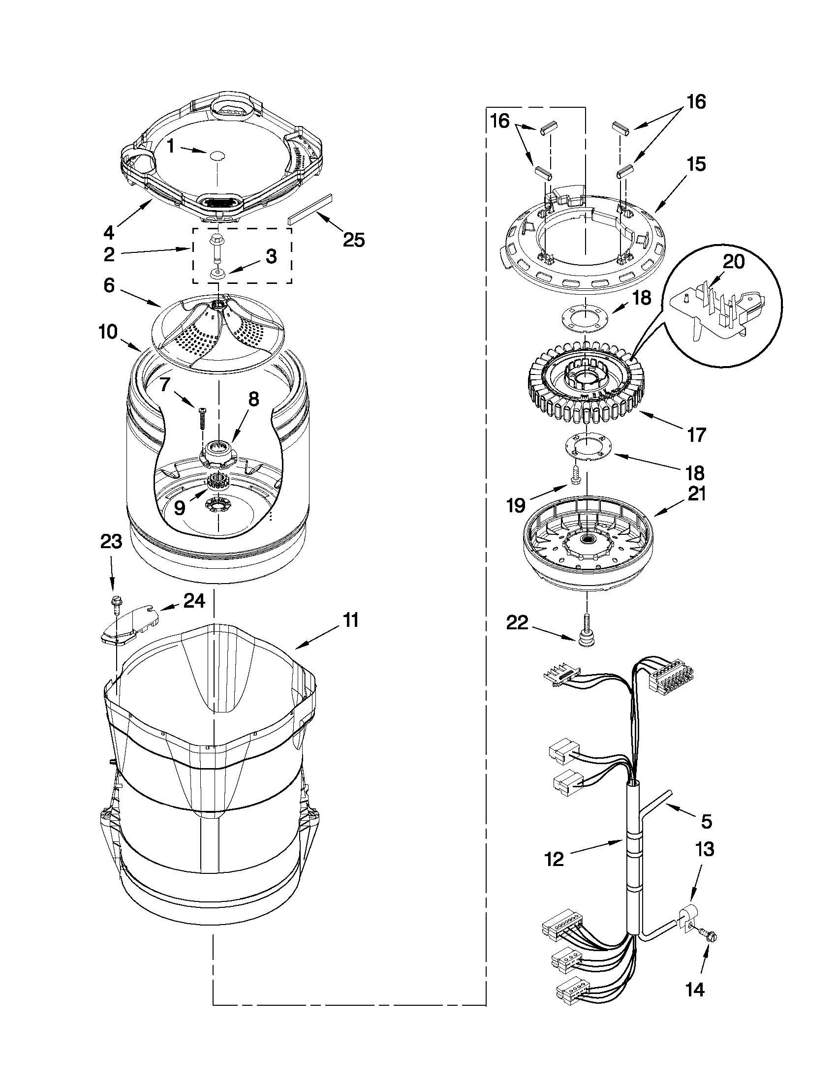 Motor, basket and tub parts