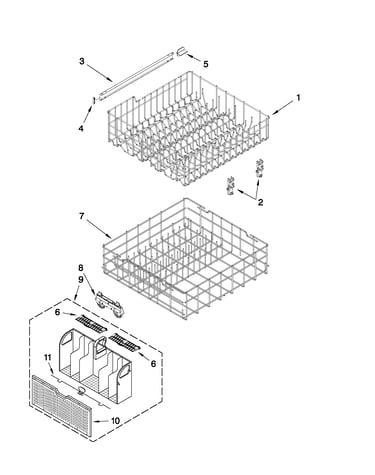 Upper and lower rack and track parts