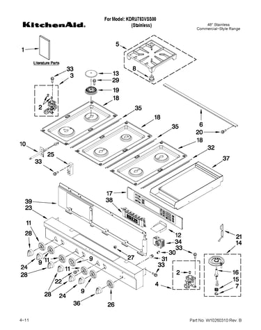 Cooktop, burner and grate parts