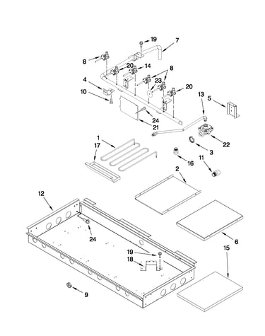 Burner box, gas valves, and switches