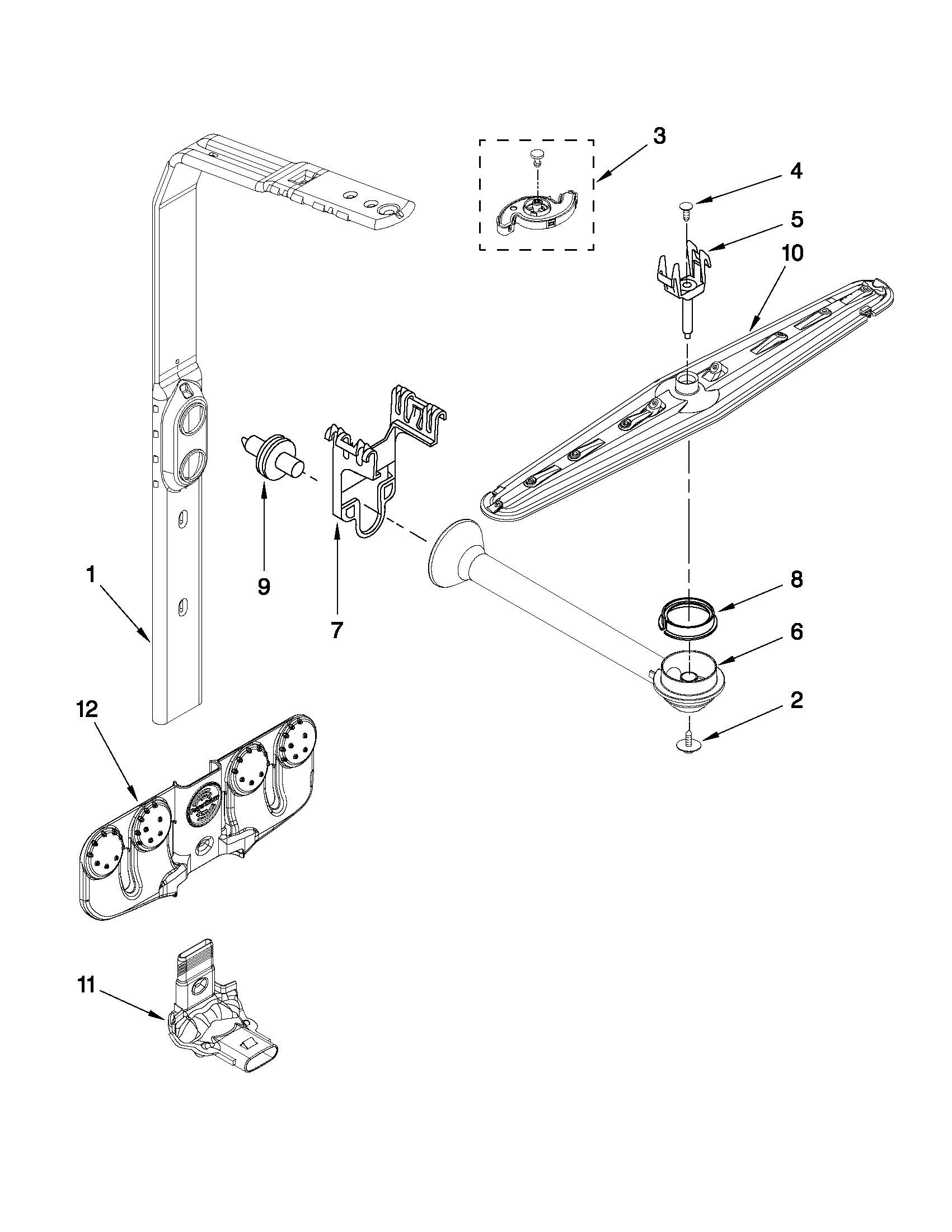 Upper wash and rinse parts