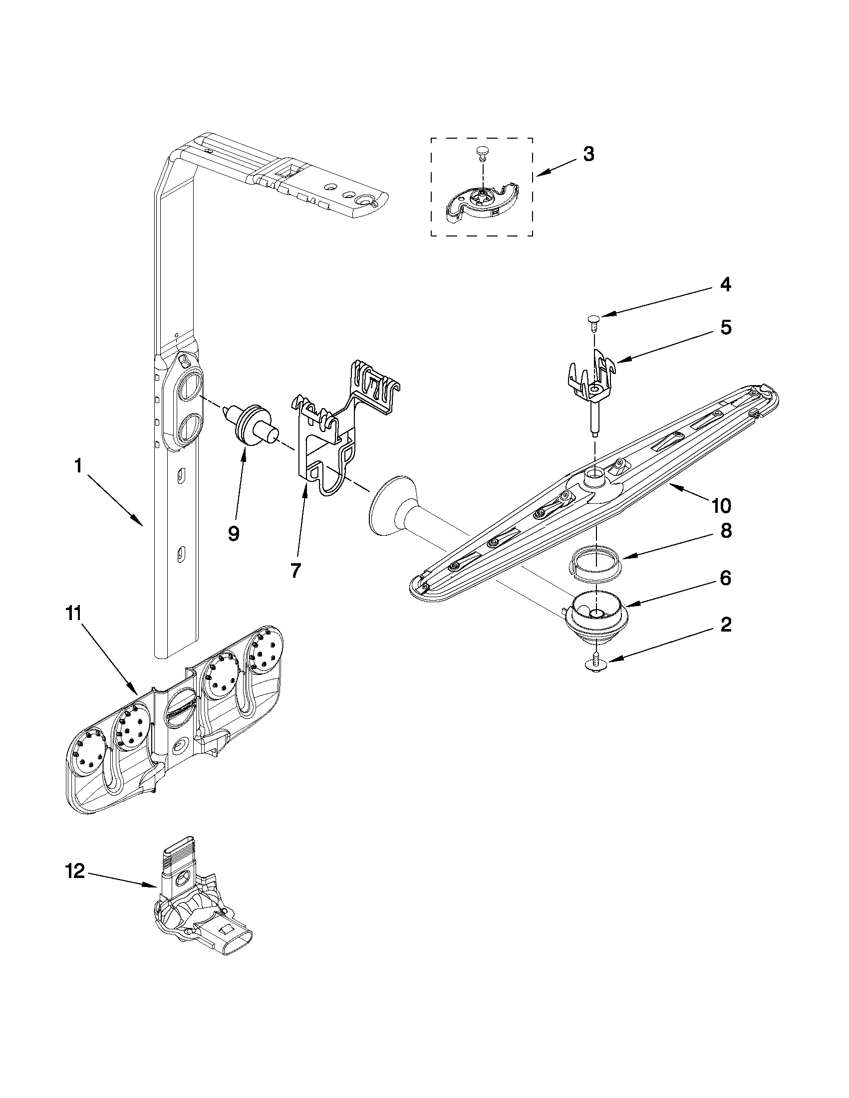 Upper wash and rinse parts