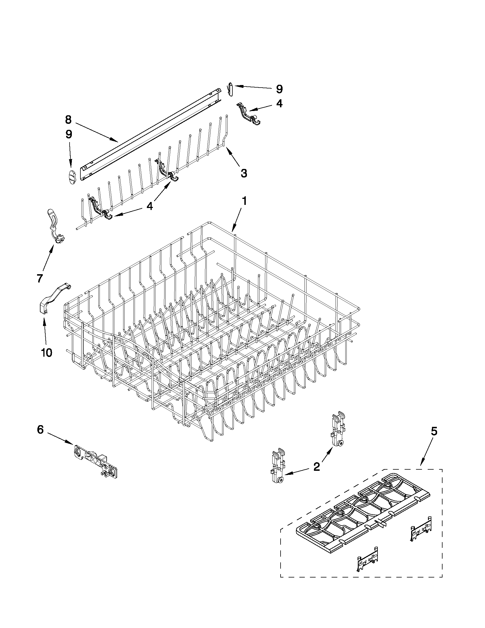 Upper rack and track parts