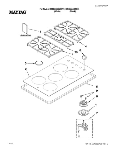 Cooktop, burner and grate parts