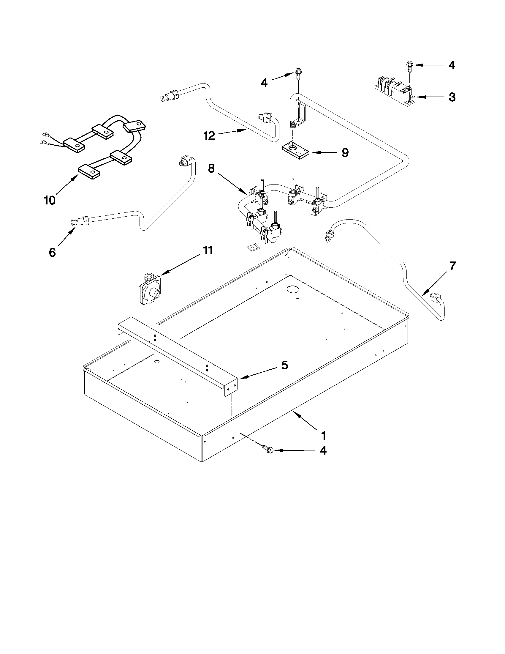 Burner box, gas valves, and switches