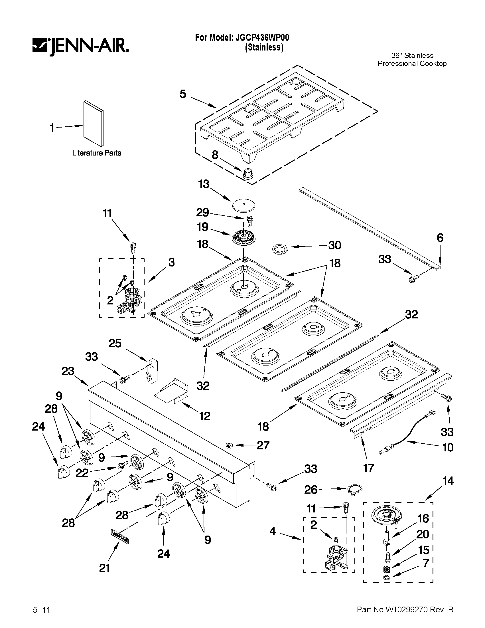 Cooktop, burner and grate parts