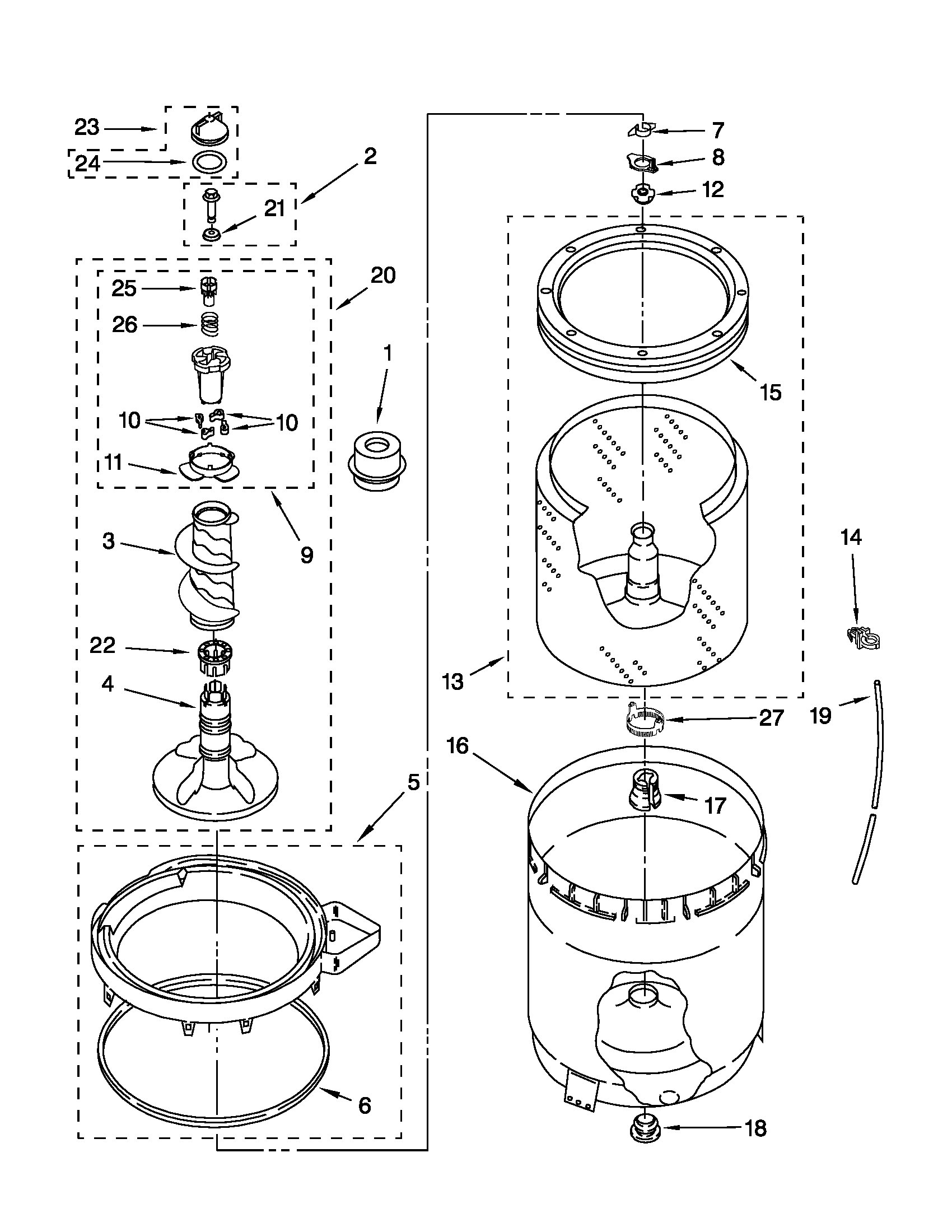 Agitator, basket and tub parts