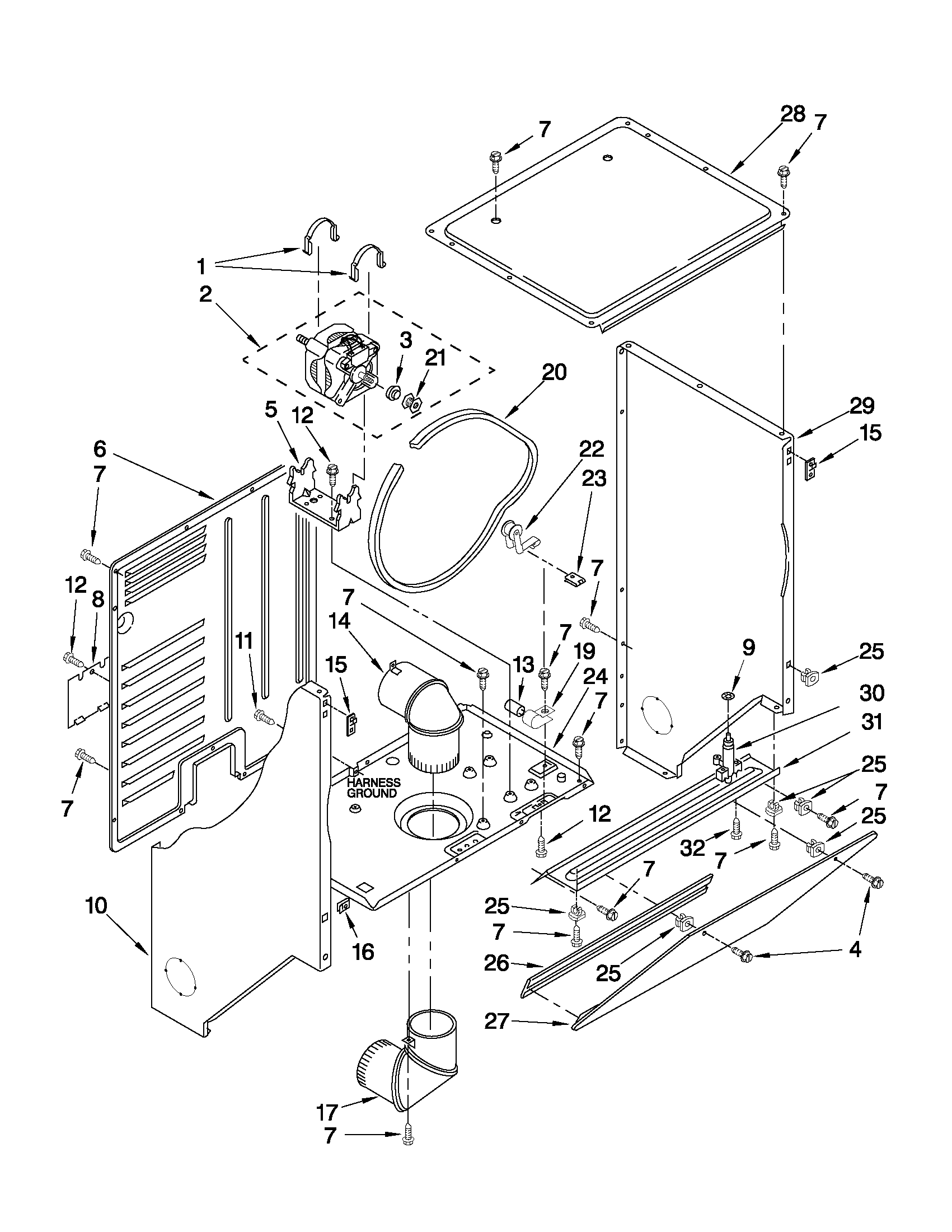 Dryer cabinet and motor parts