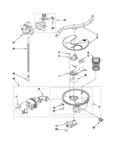 Pump, washarm and motor parts