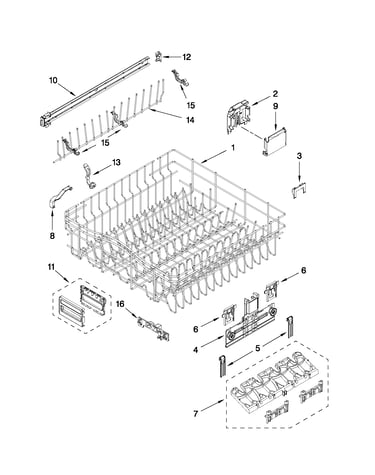Upper rack and track parts