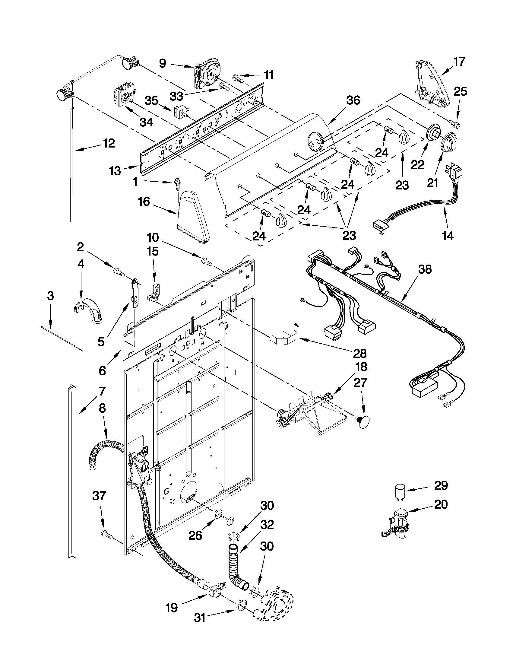 Controls and rear panel parts