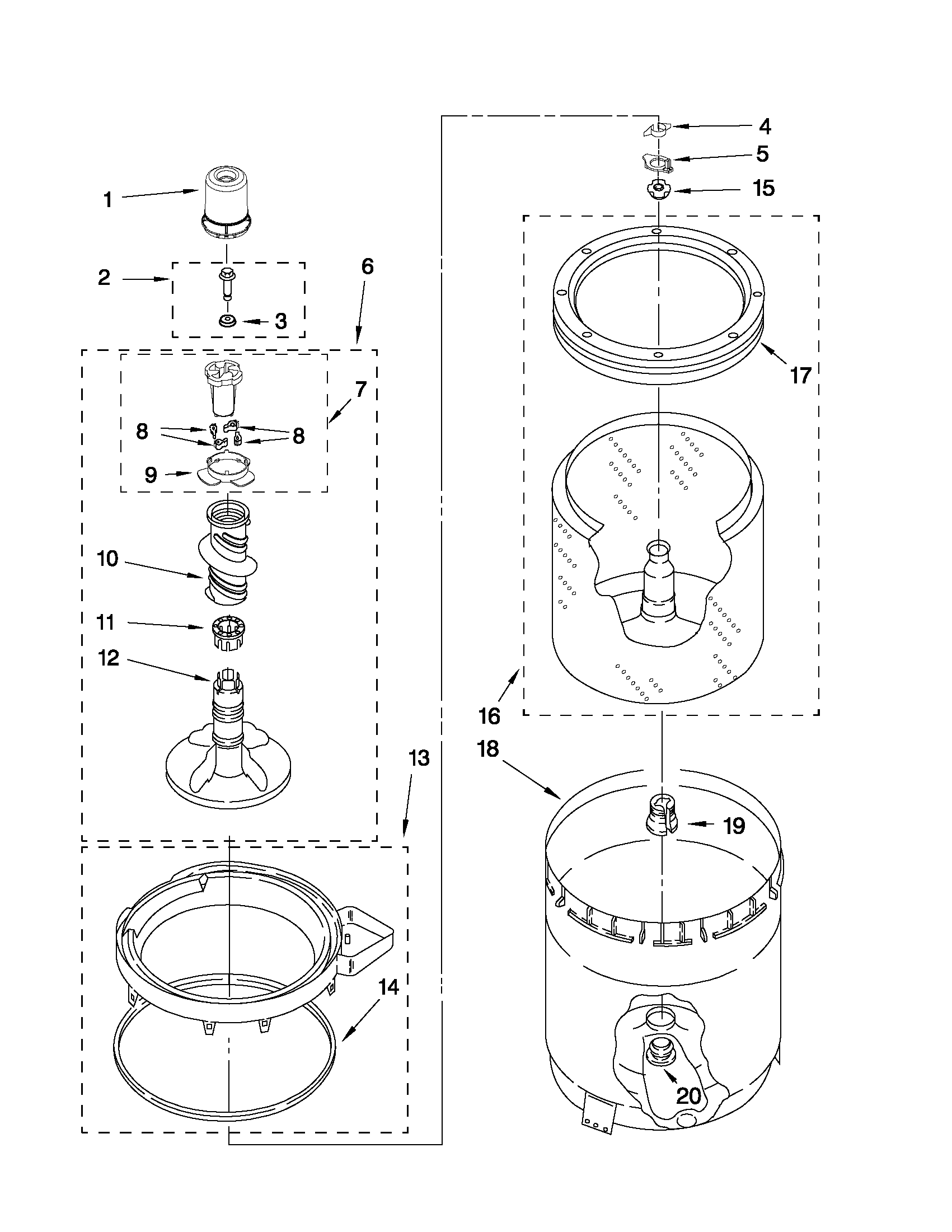 Agitator, basket and tub parts
