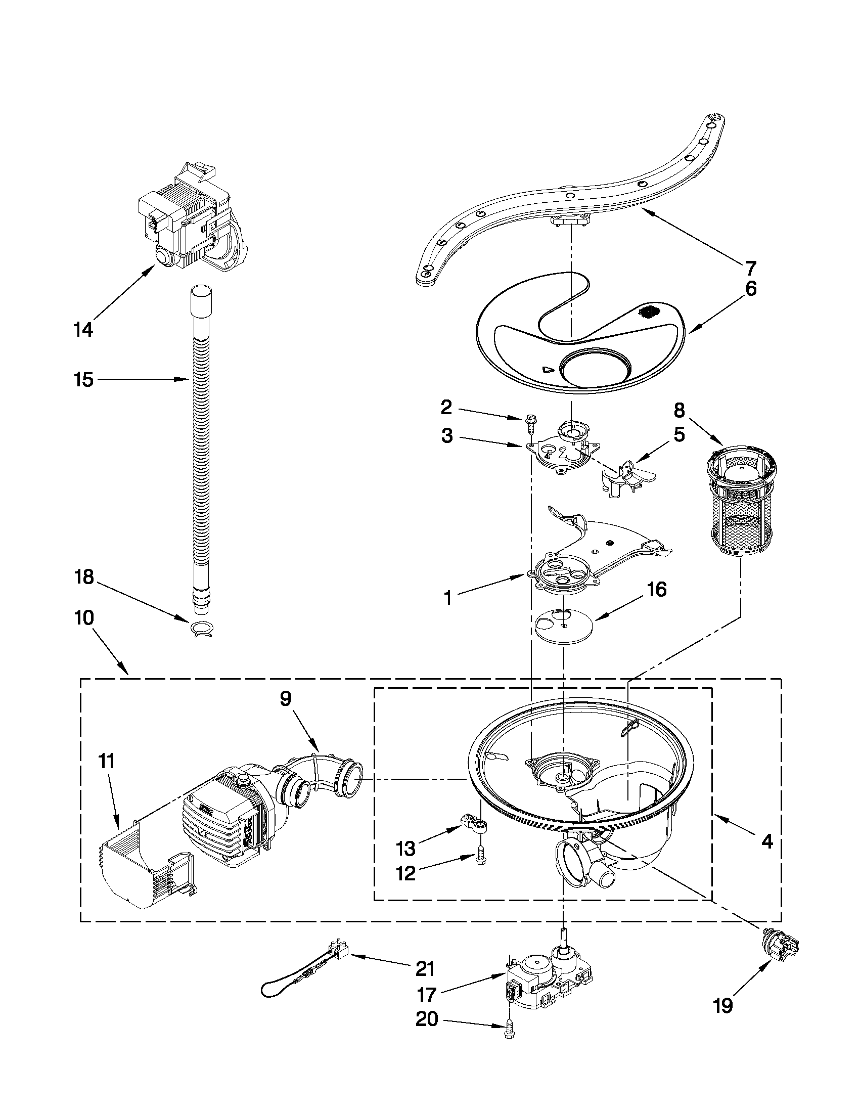Pump, washarm and motor parts