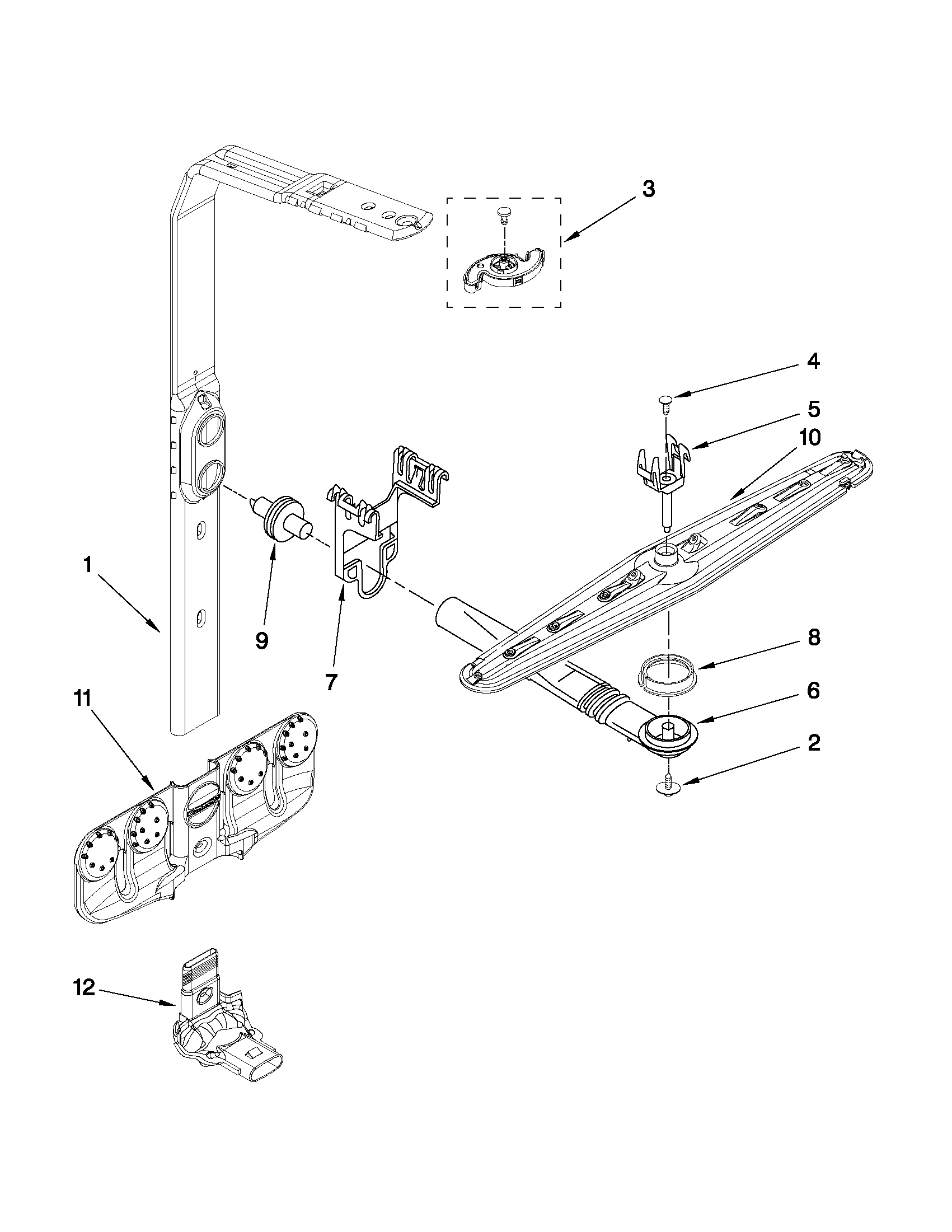 Upper wash and rinse parts