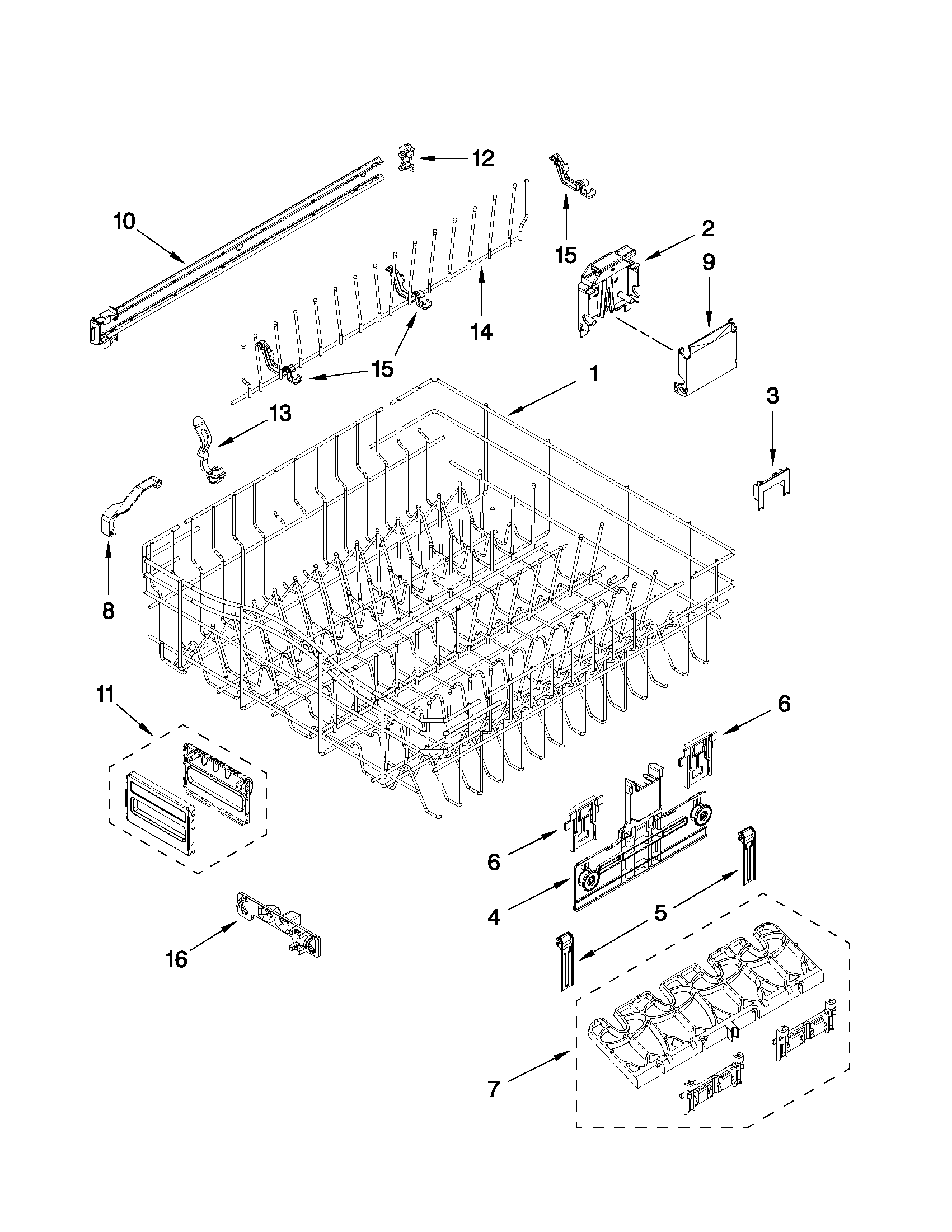 Upper rack and track parts