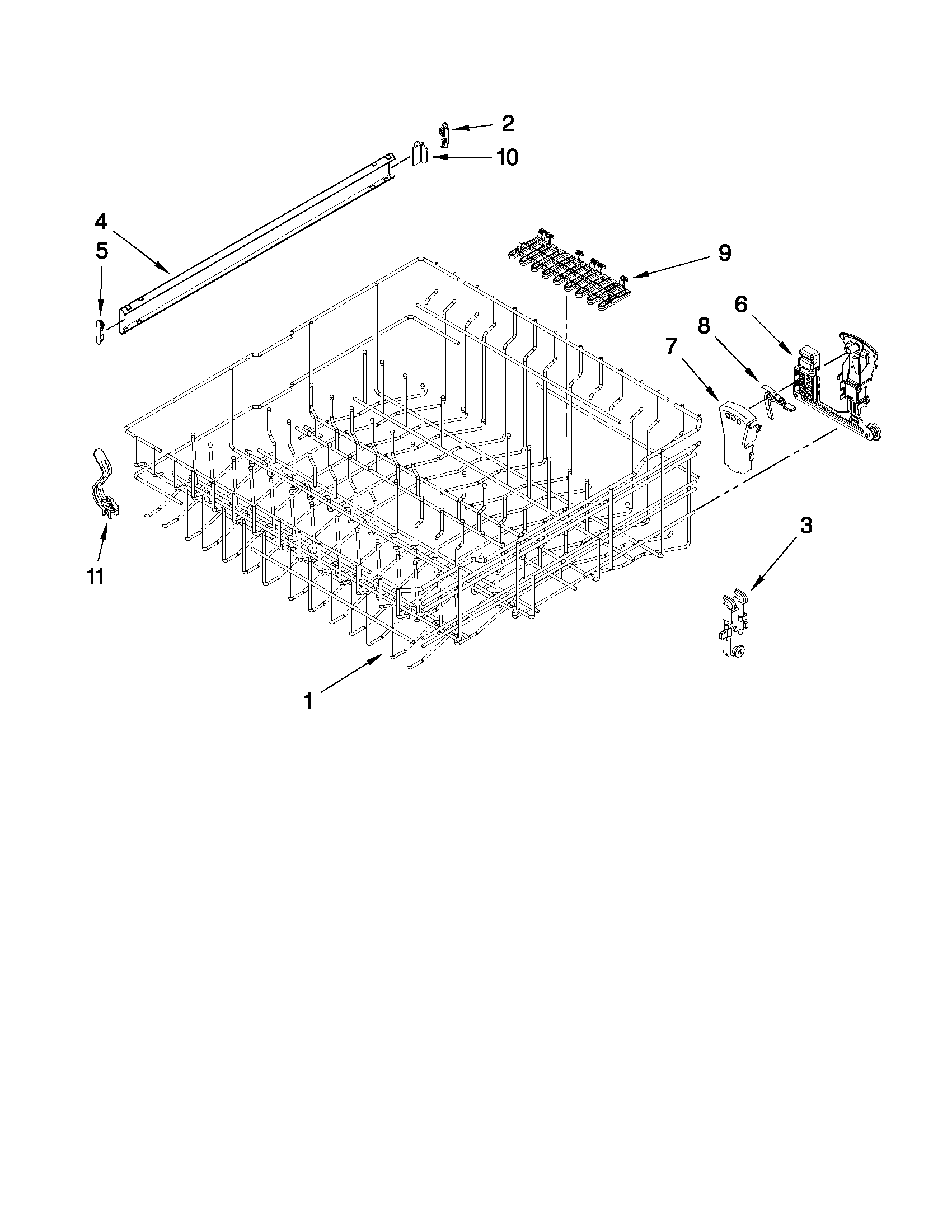 Upper rack and track parts