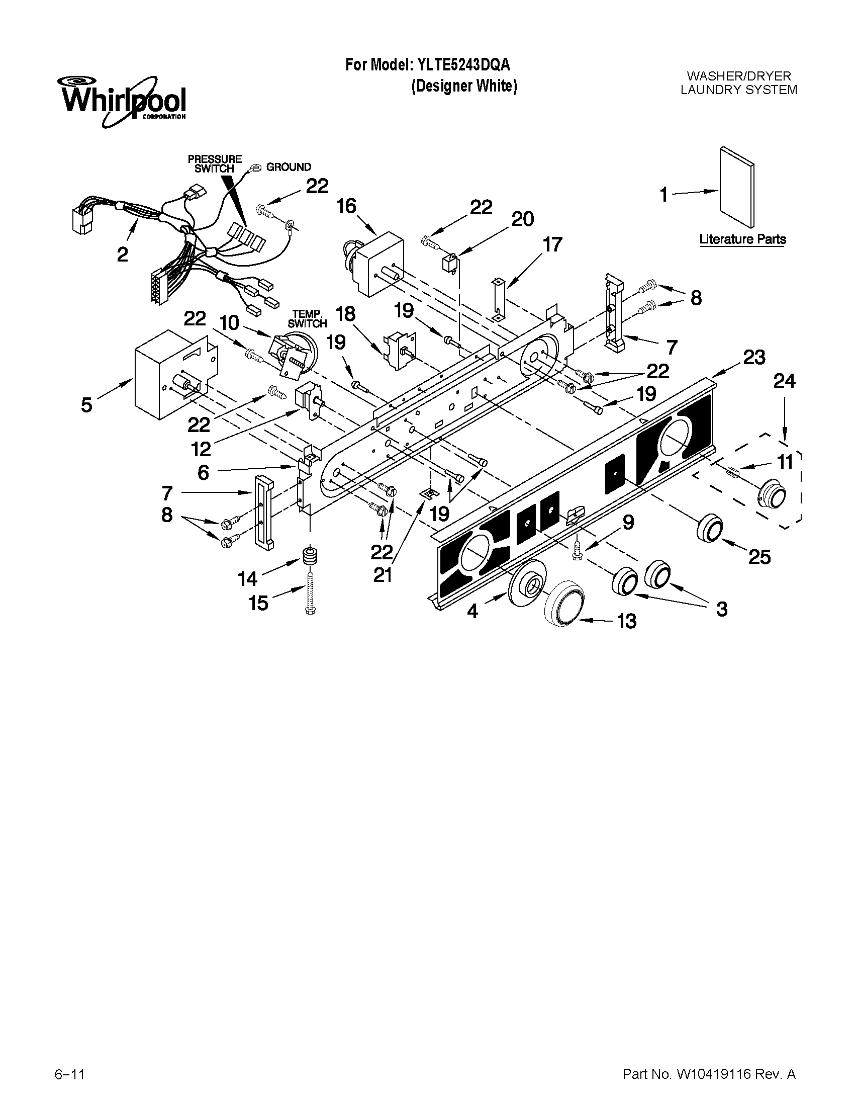Washer/dryer control panel parts