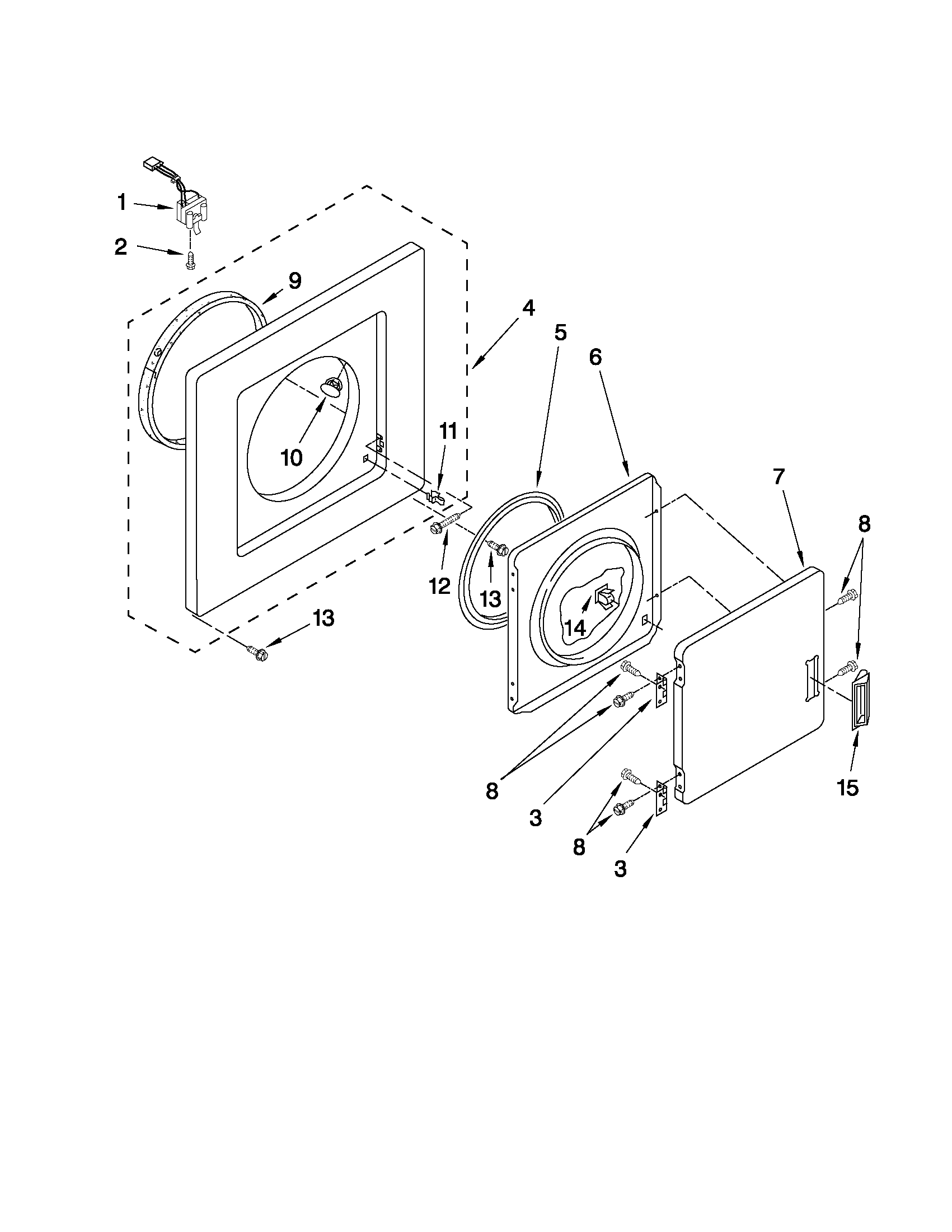 Dryer front panel and door parts