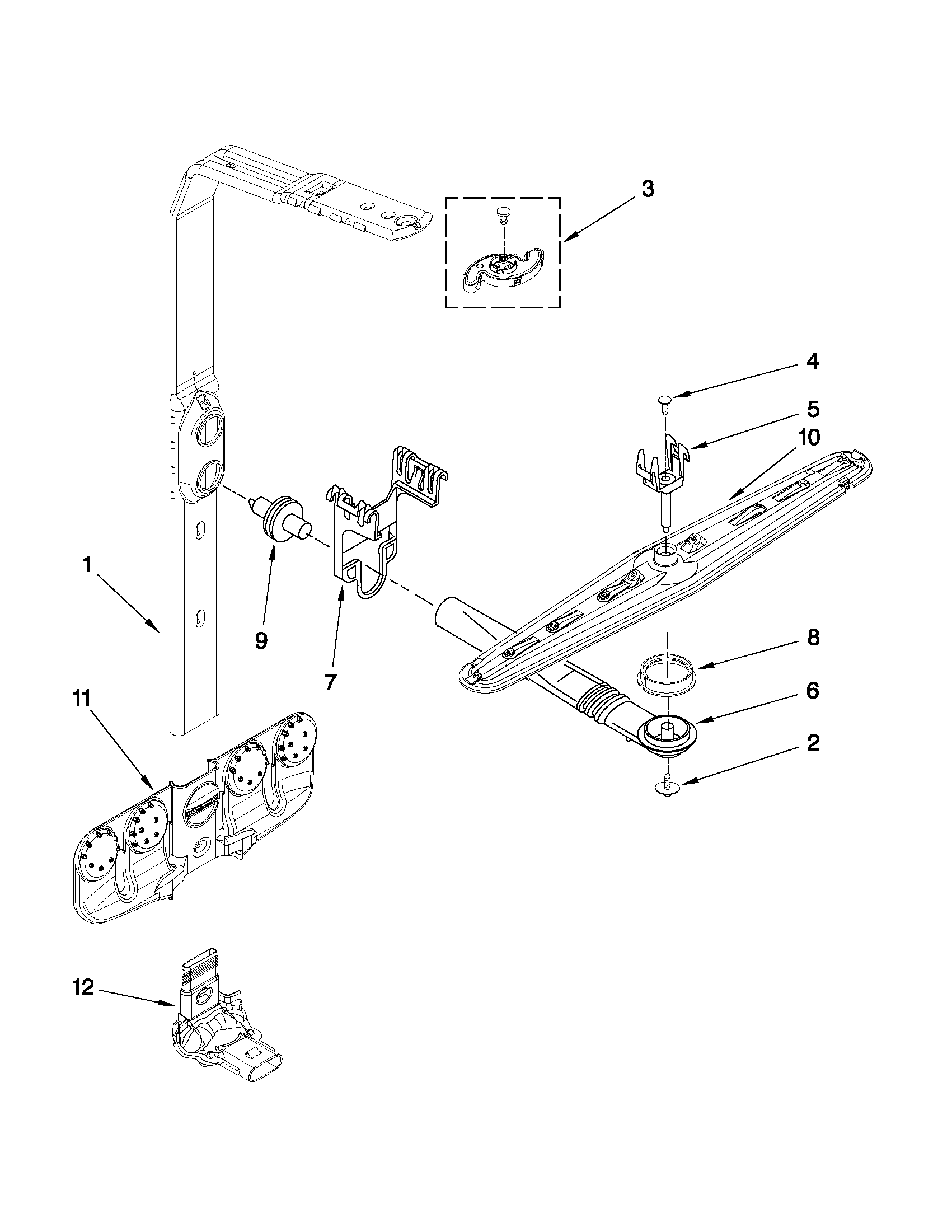 Upper wash and rinse parts
