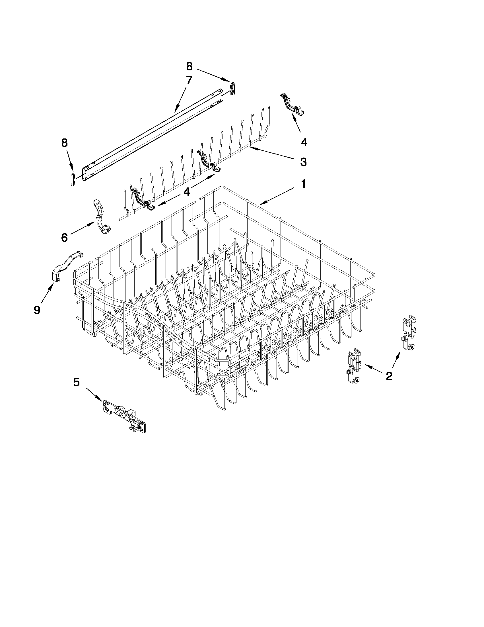 Upper rack and track parts