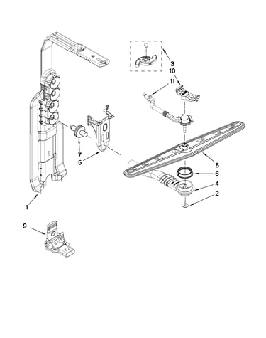 Upper wash and rinse parts