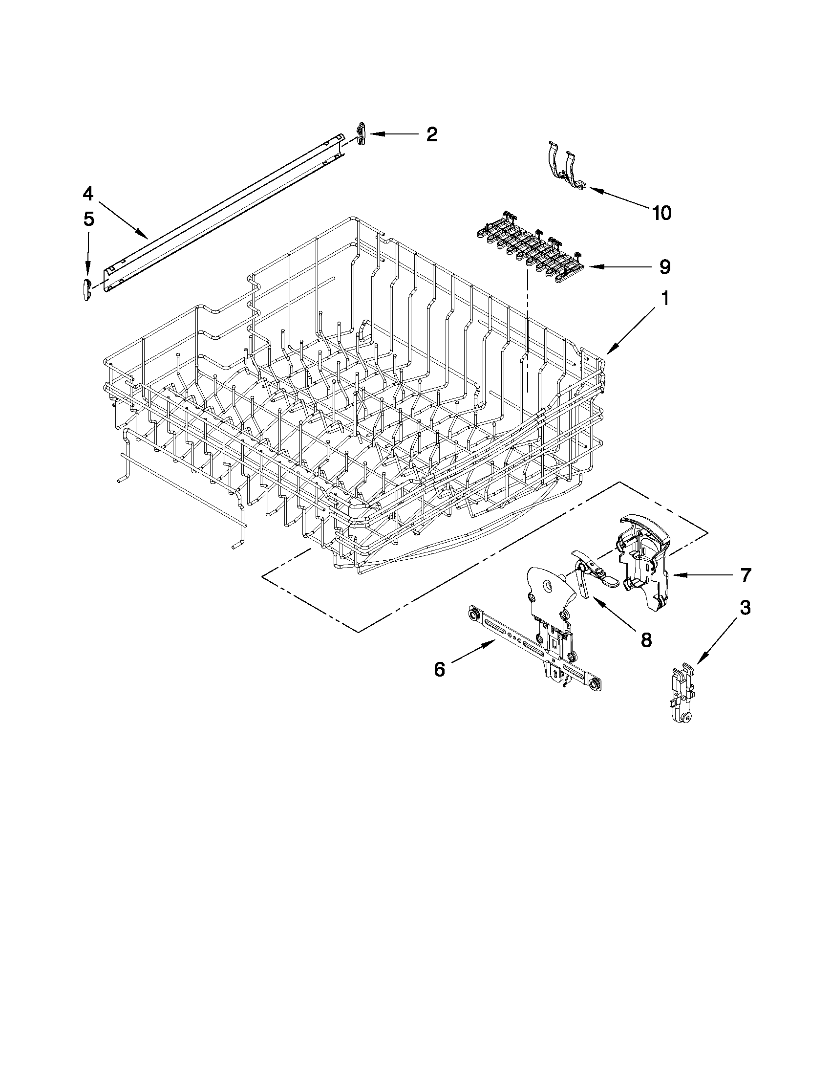 Upper rack and track parts