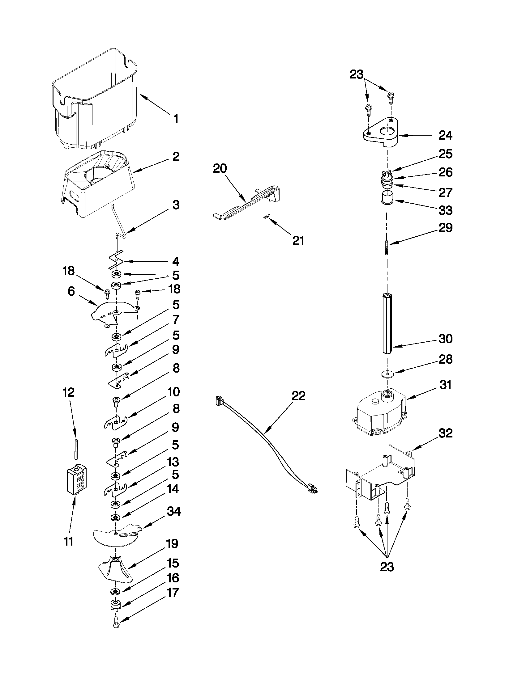 Motor and ice container parts