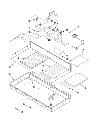 Burner box, gas valves, and switches