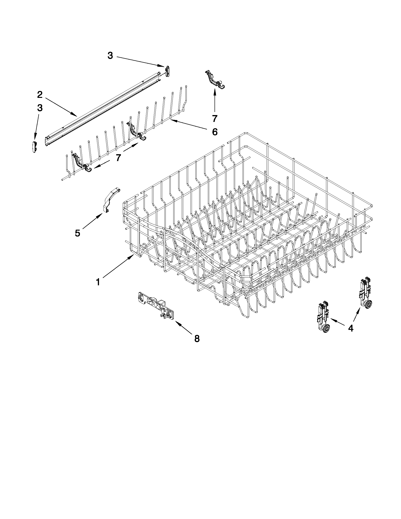 Upper rack and track parts