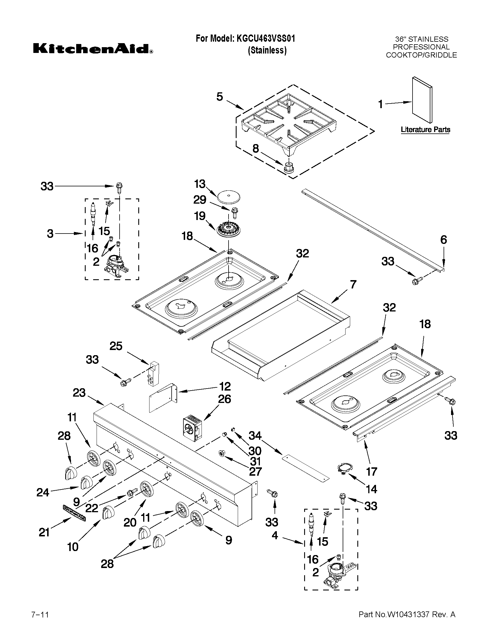 Cooktop, burner and grate parts