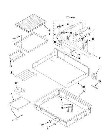 Burner box, gas valves, and switches