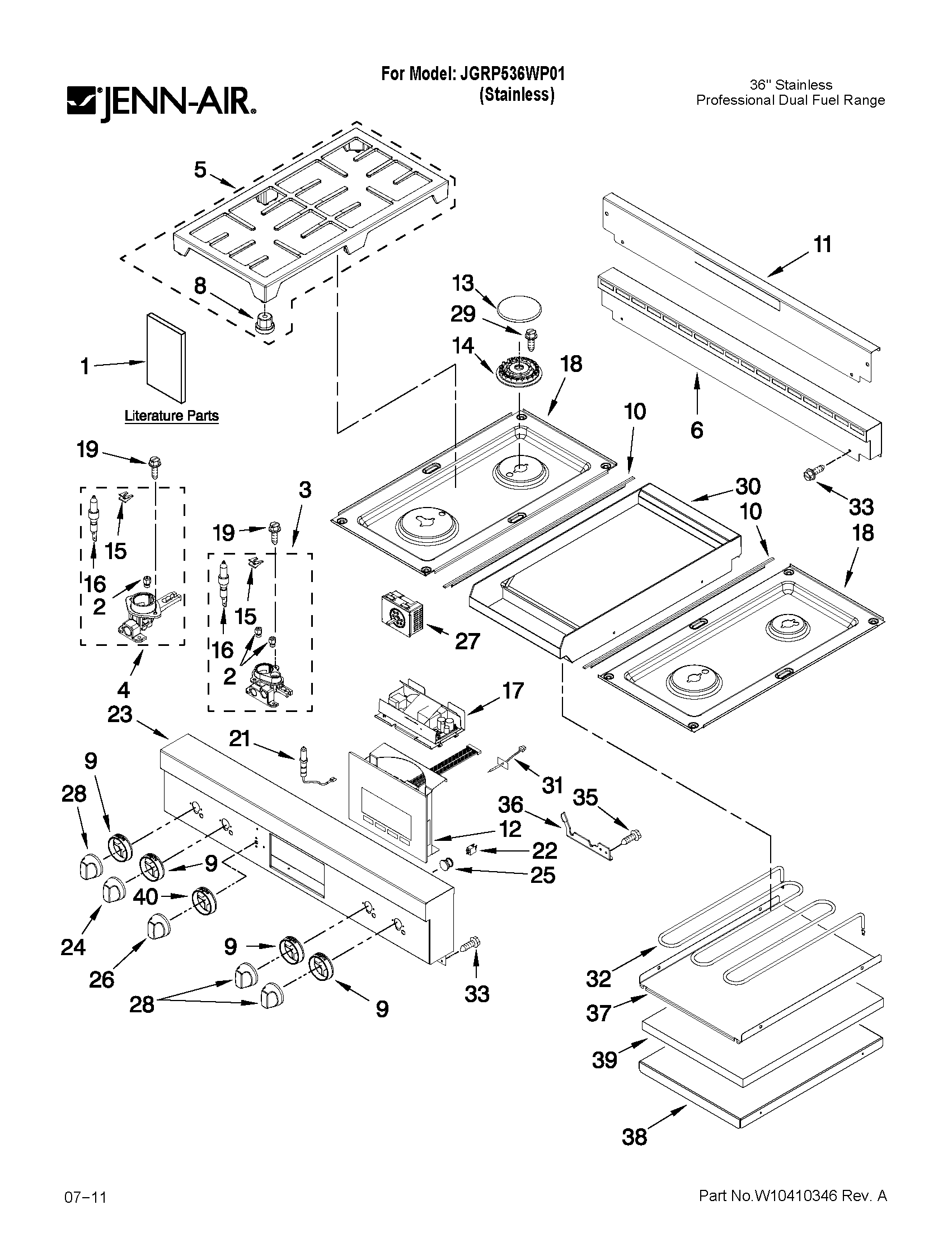 COOKTOP, BURNER AND GRATE PARTS