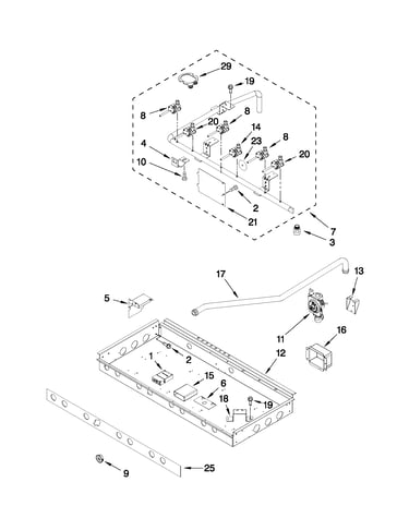 Burner box, gas valves, and switches