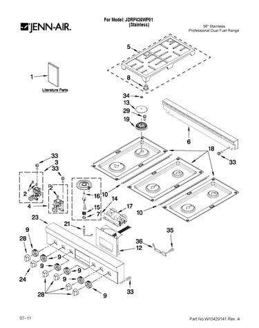 Cooktop, burner and grate parts