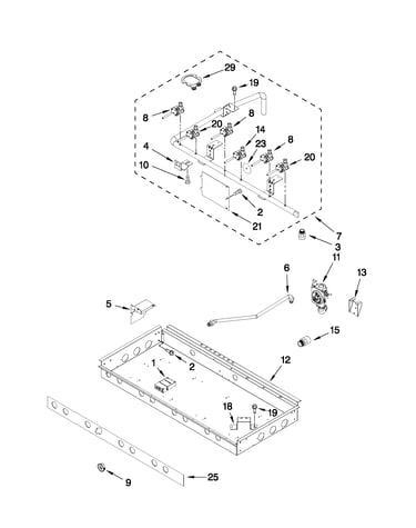 Burner box, gas valves, and switches