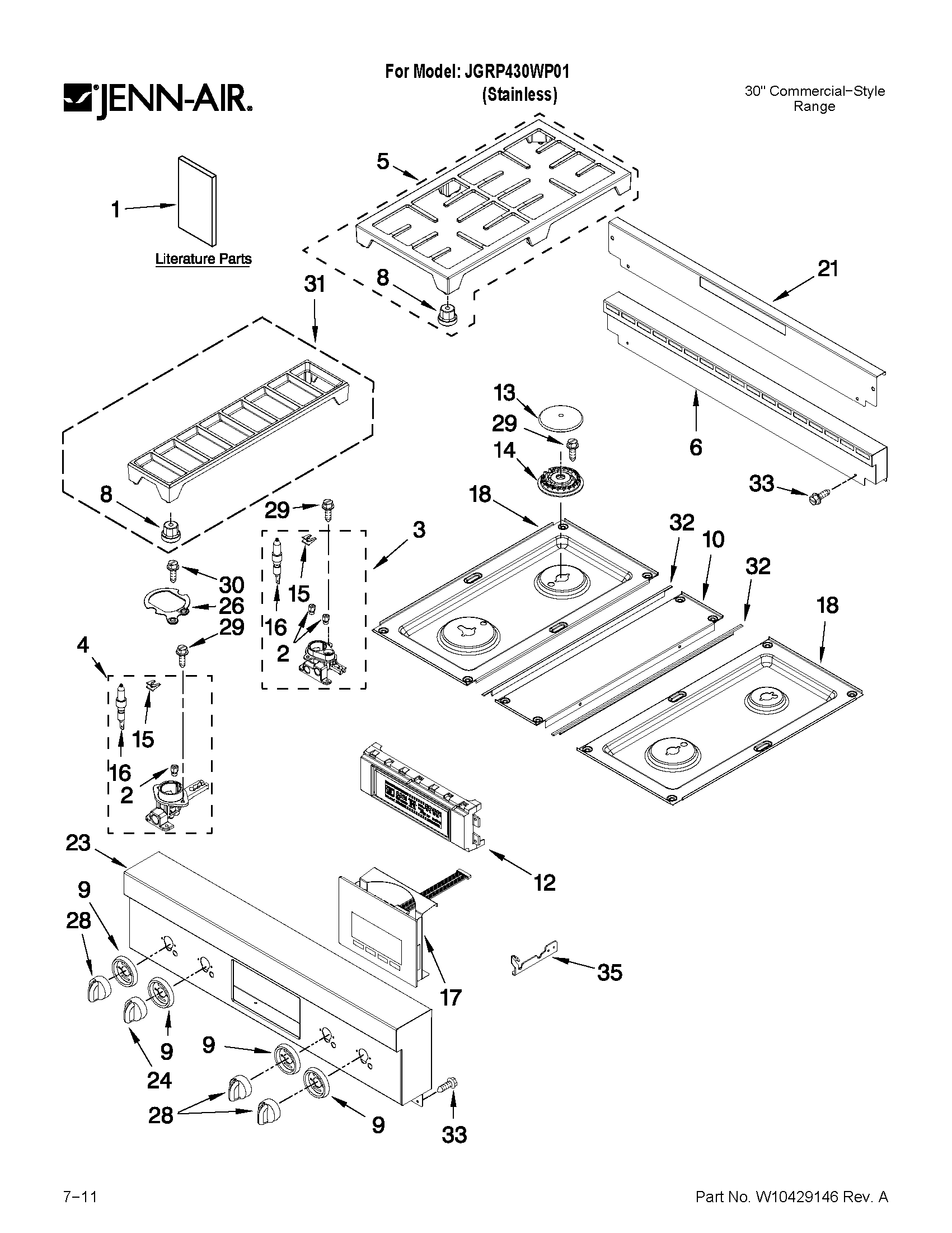 Cooktop, burner and grate parts