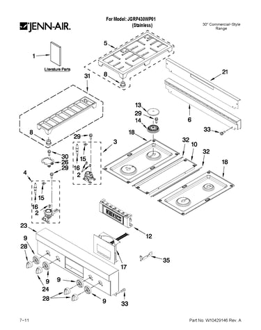 Cooktop, burner and grate parts