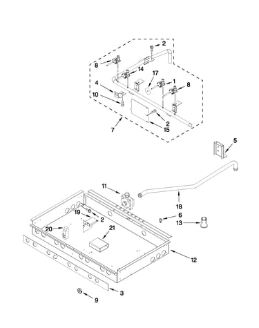 Burner box, gas valves, and switches