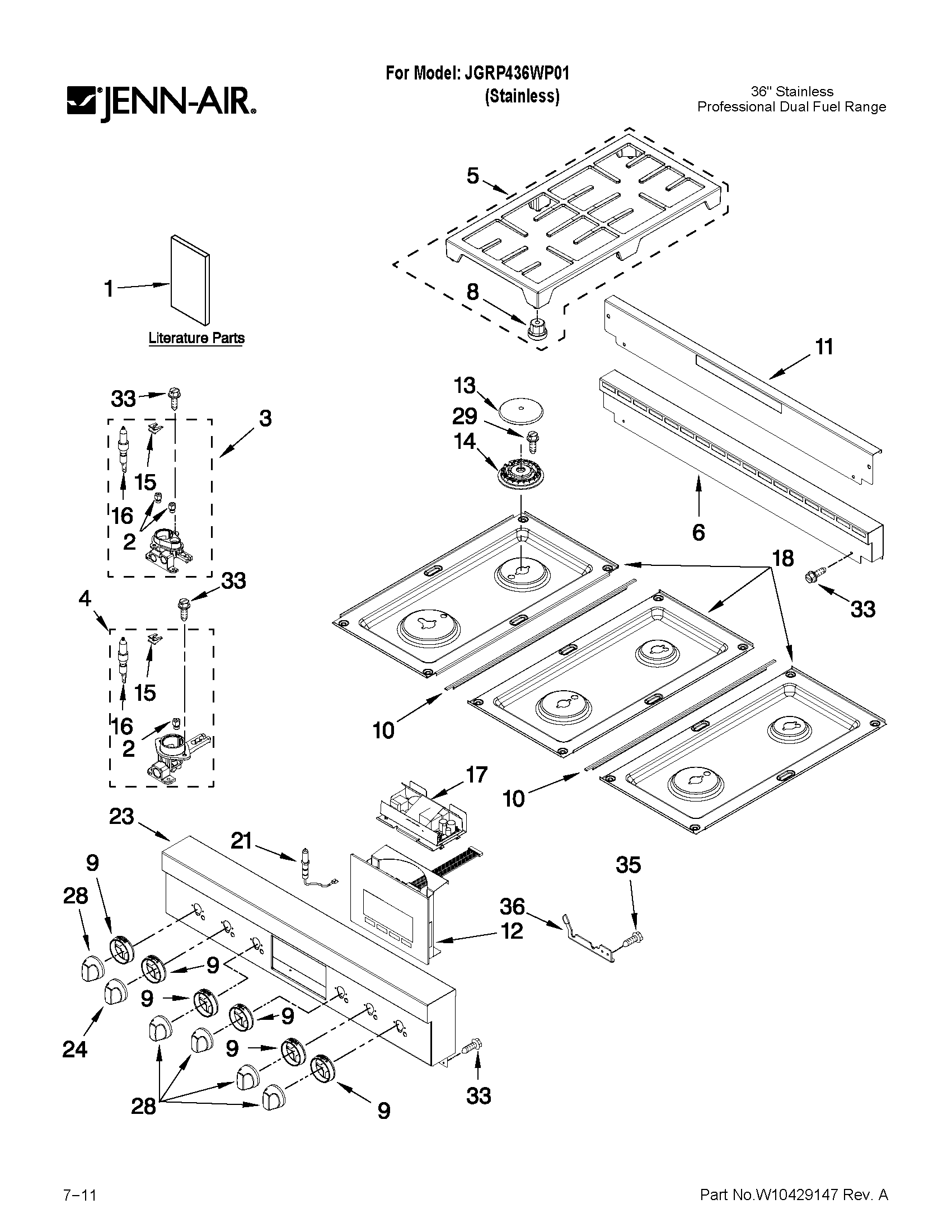 COOKTOP, BURNER AND GRATE PARTS