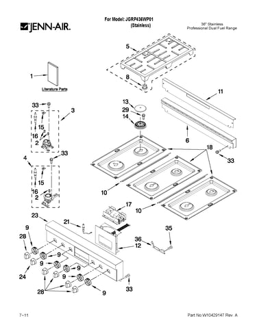Cooktop, burner and grate parts