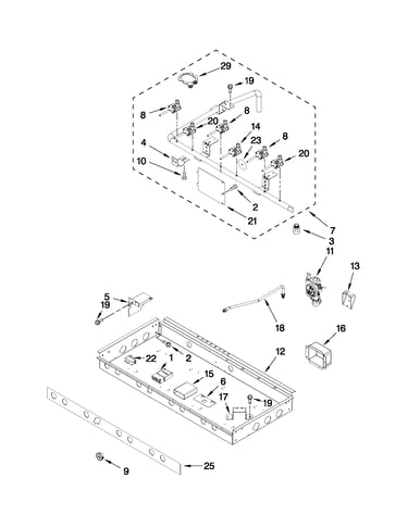 Burner box, gas valves, and switches