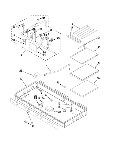 Burner box, gas valves, and switches