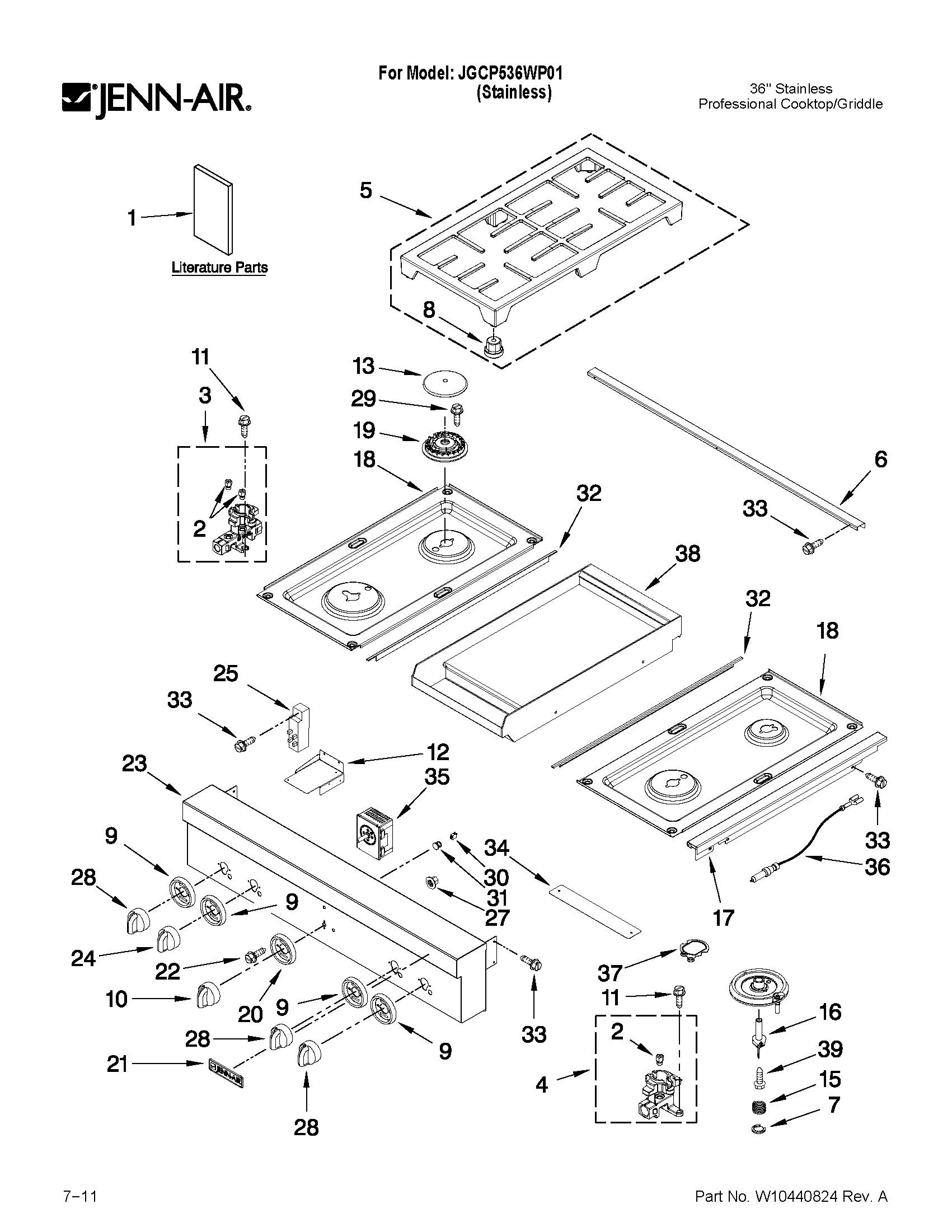 Cooktop, burner and grate parts