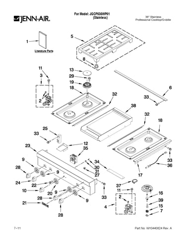 Cooktop, burner and grate parts