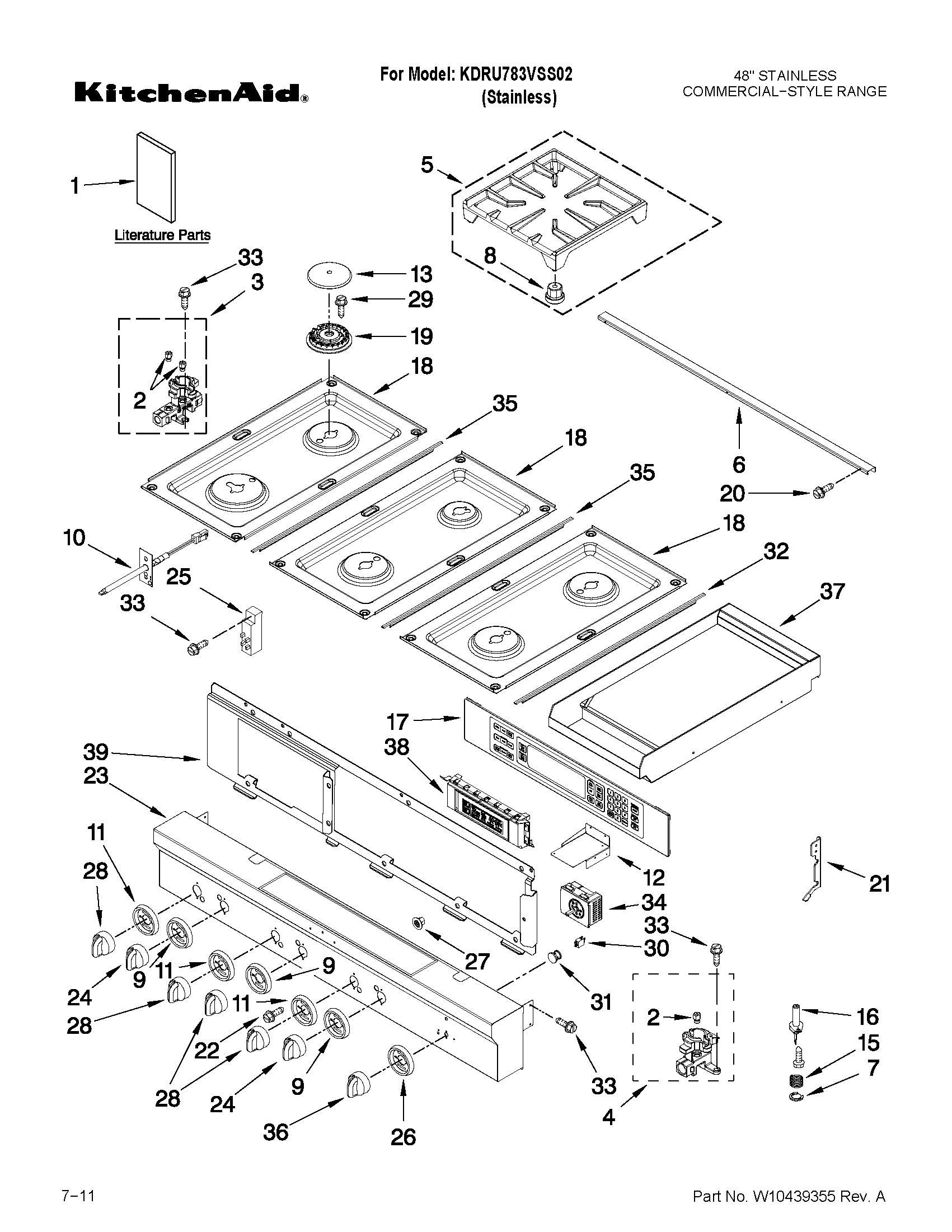 Cooktop, burner and grate parts