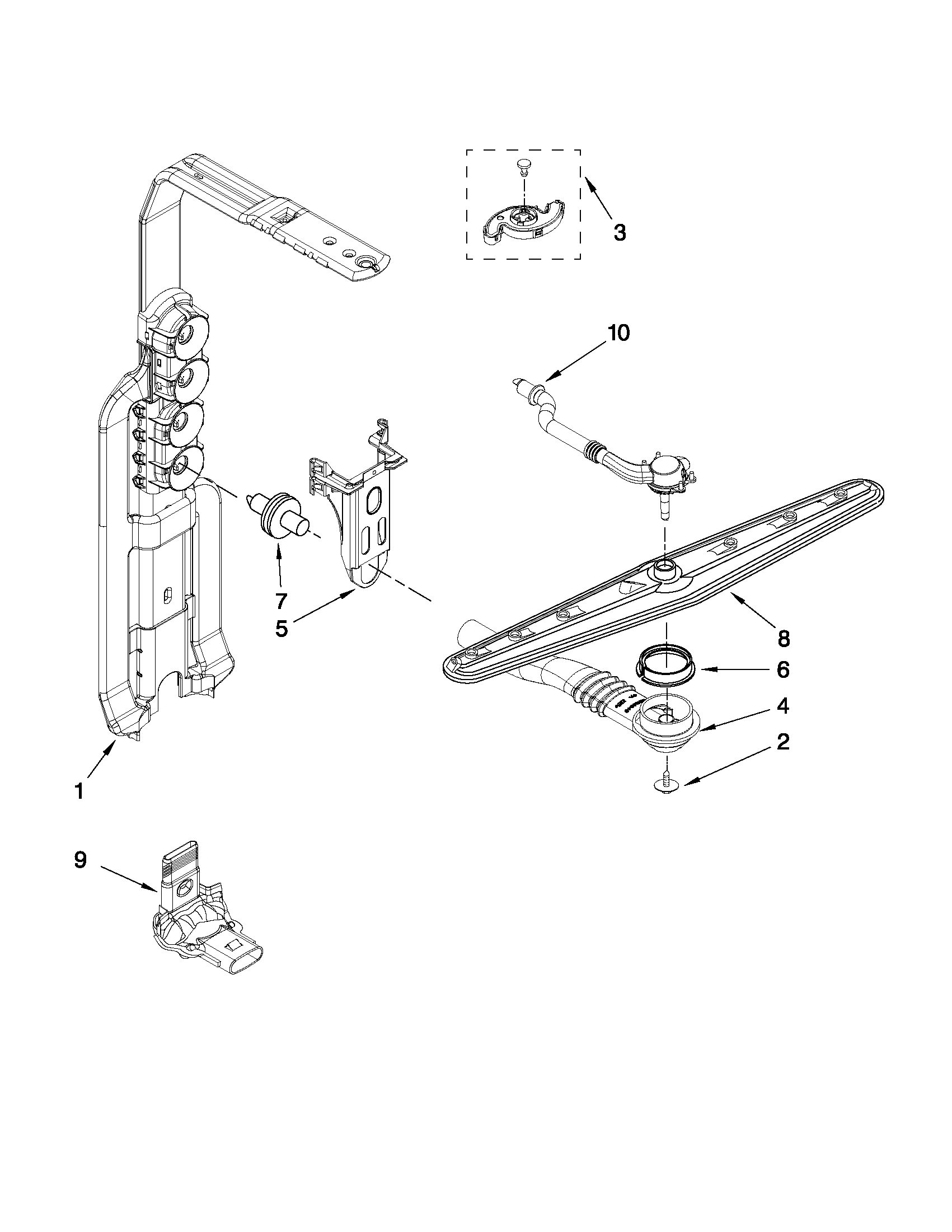 Upper wash and rinse parts