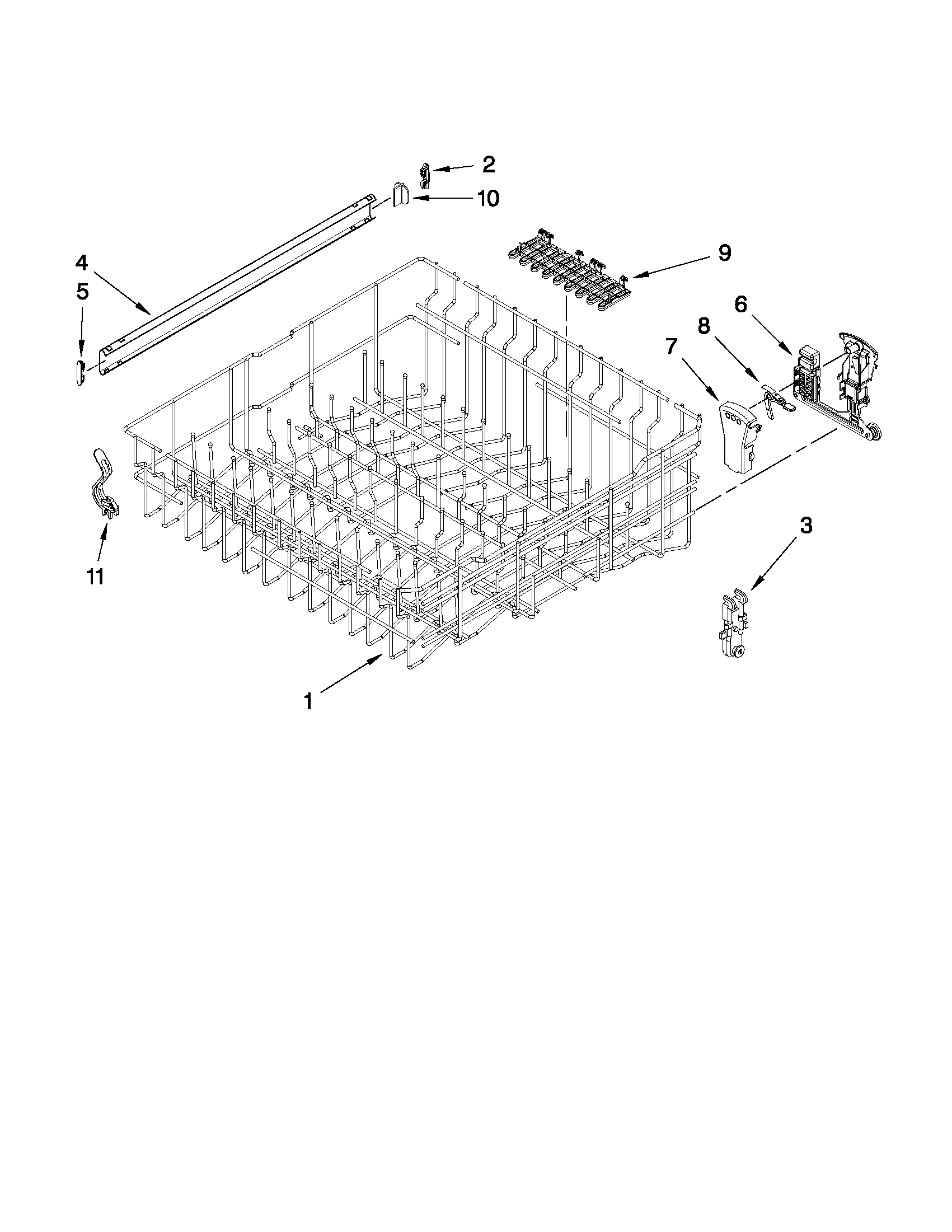 Upper rack and track parts